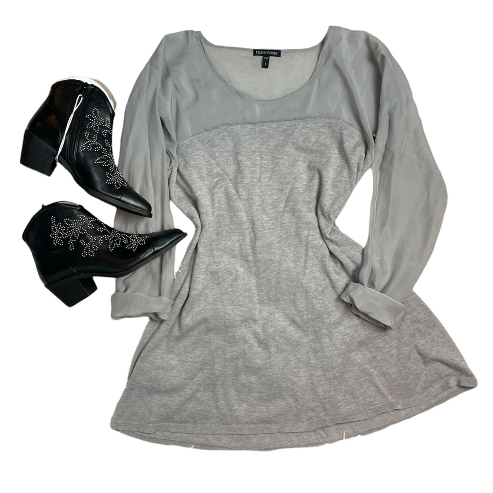 Eileen Fisher Grey Knit Long Sleeve Tunic Size Small